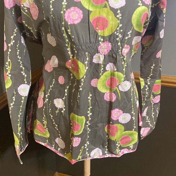 Columbia XCO taupe floral long sleeve v neck cinch tie waist tunic size L - Picture 4 of 8